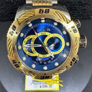 Men's (NWT) Blue and Yellow Faced w/Gold Bezel & Two-Toned Gold & Silver Band
